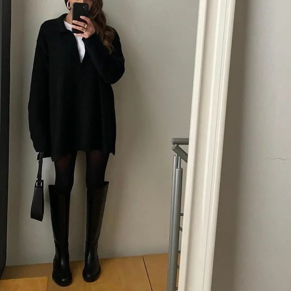 Zara black leather knee high boots blogger style toteme khaite the row - Picture 9 of 16